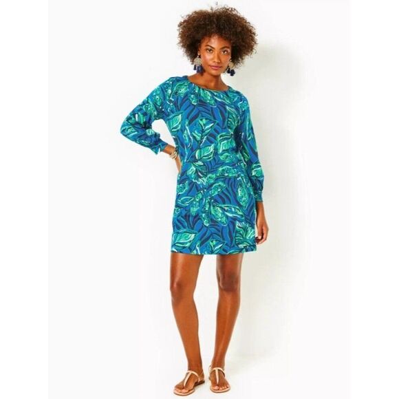 NWT Lilly Pulitzer Elianna Indigo Breeze 3/4 Sleeve T-Shirt Dress Cotton Small - Picture 2 of 16